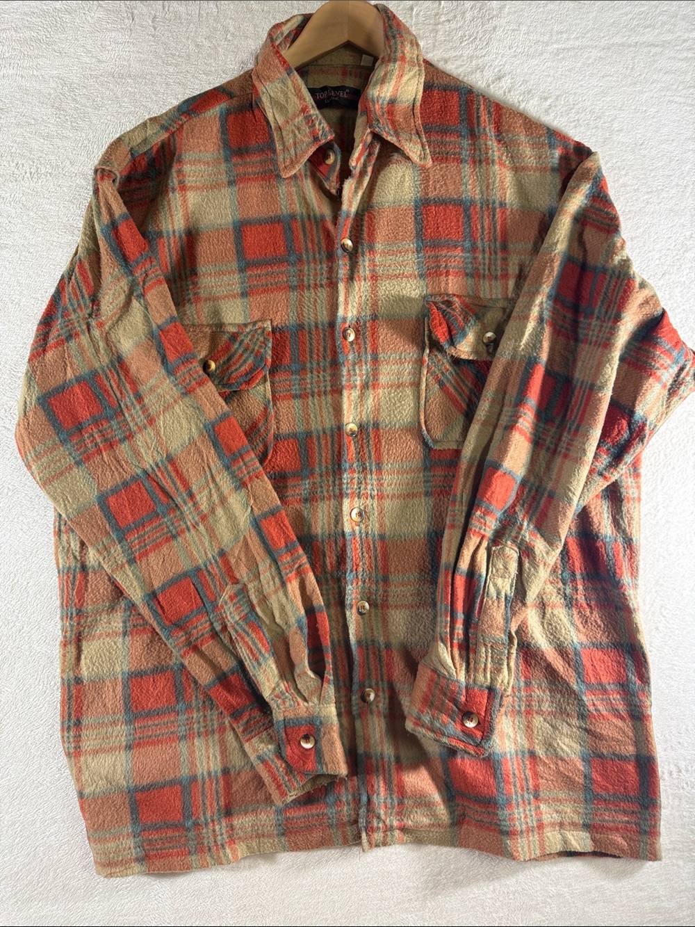 Vintage Top Level Plaid Flannel Shirt - Beige & Red